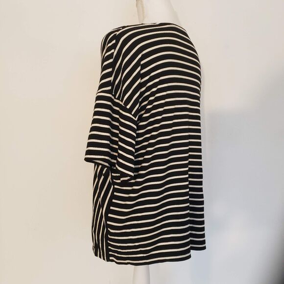 Blouse Next SIZE XL Black White Stripe Short SLIT Sleeve Blouse Top V-Neck - Picture 9 of 14